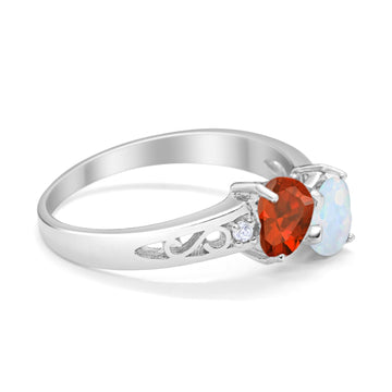 Heart Filigree Ring Simulated Garnet CZ 925 Sterling Silver